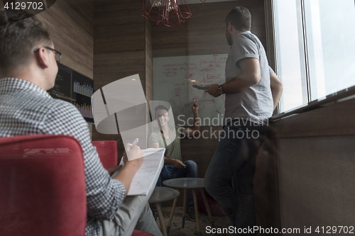 Image of team meeting and brainstorming in small private office