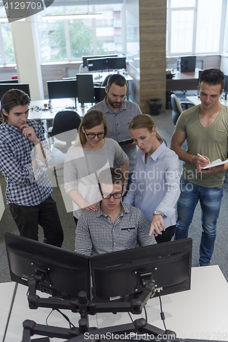 Image of startup business people group working as team to find solution