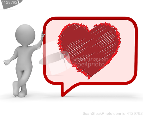 Image of Heart Speech Bubble Means Valentines Day 3d Rendering