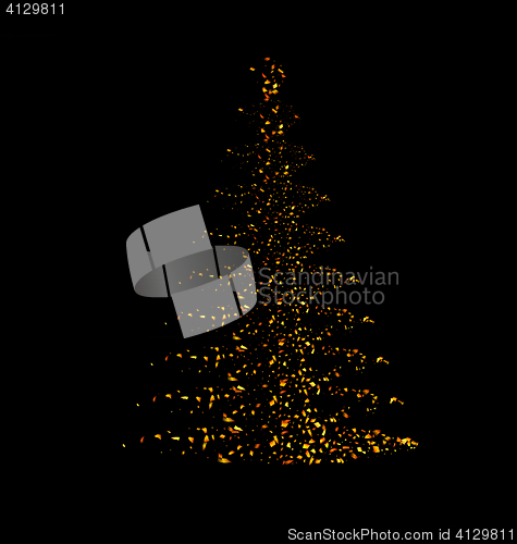 Image of Abstract Pine Tree Made of Golden Confetti Isolated