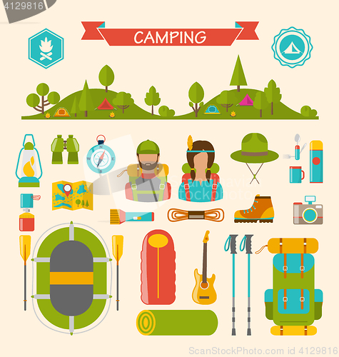 Image of Set of Camping and Hiking Equipment