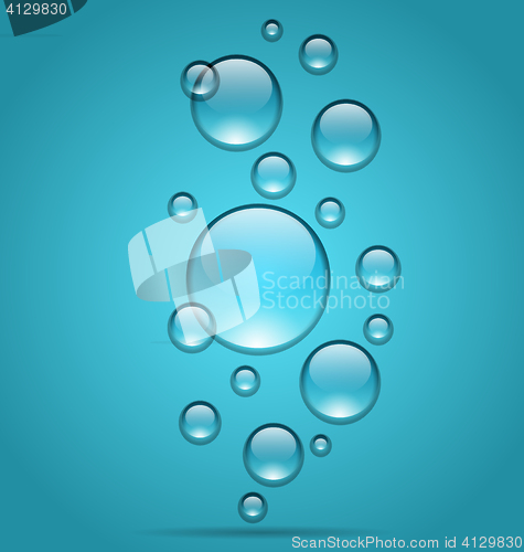 Image of Transparent water droplets on blue background