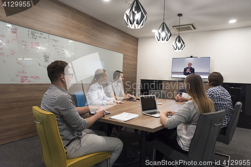 Image of startup business team on meeting at modern office