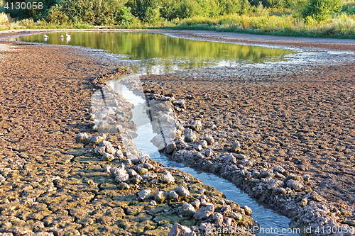 Image of Water stream flows into the pond shrinking