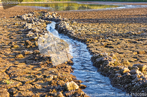 Image of Water flows into the pond shrinking