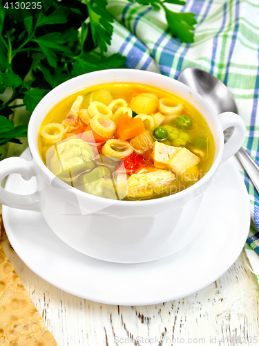 Image of Soup Minestrone in bowl on light board