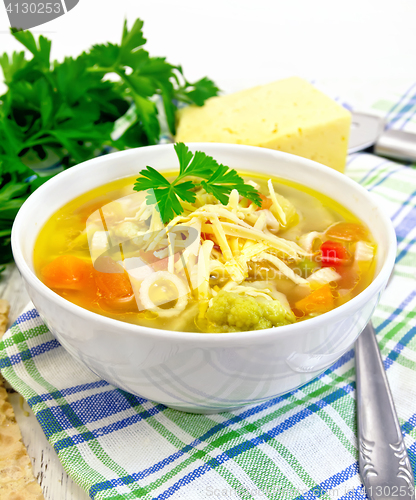 Image of Soup Minestrone in bowl on napkin