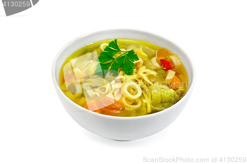 Image of Soup Minestrone in white bowl with parsley