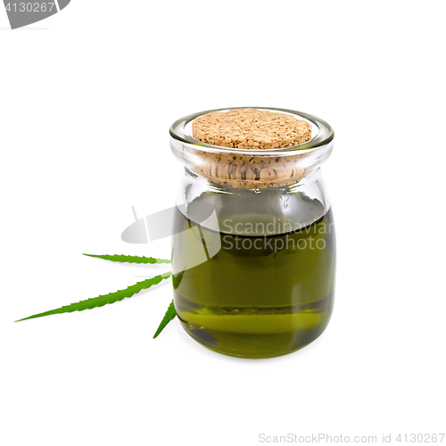 Image of Oil hemp in glass jar with leaf