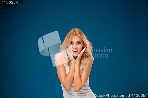 Image of The young woman\'s portrait with happy emotions