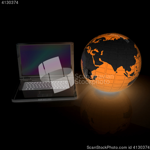 Image of Laptop and Earth. 3d illustration
