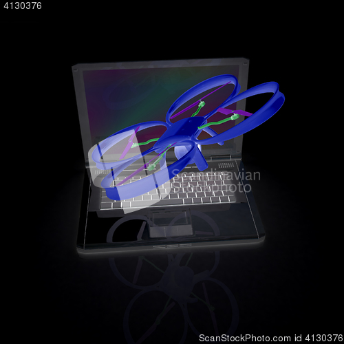 Image of Drone and laptop. 3D render