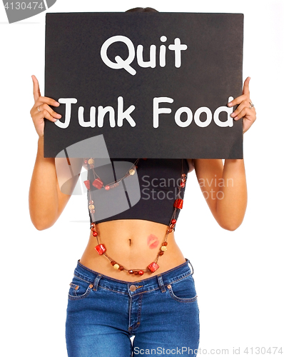Image of Quit Junk Food Sign Shows Eating Well For Health