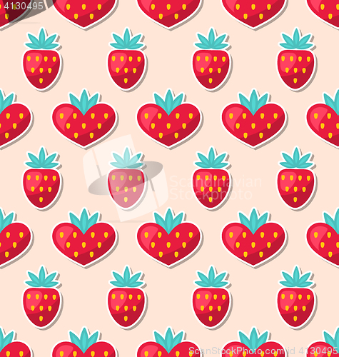 Image of Simple Seamless Wallpaper with Hearts and Strawberry 