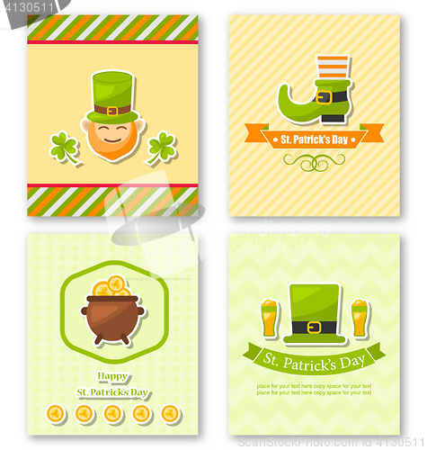Image of Set Greeting Posters with Traditional Symbols for St. Patricks D