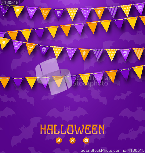 Image of Halloween Party Background with Colored Bunting Pennants