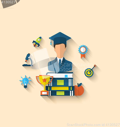 Image of Flat icons of magister and objects for high school and college, 