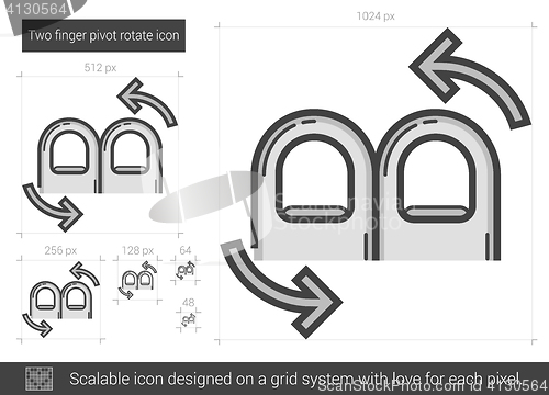 Image of Two finger pivot rotate line icon.