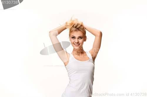 Image of The young woman\'s portrait with happy emotions