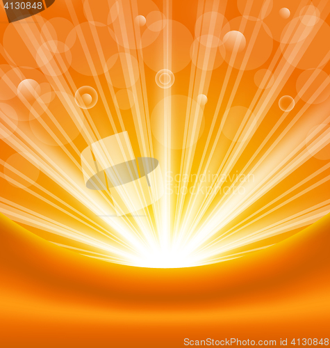 Image of Abstract orange background with sun light rays