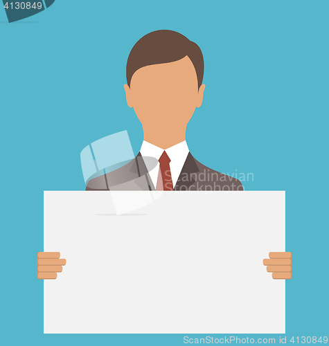 Image of Business Man Holding Big Blank Paper
