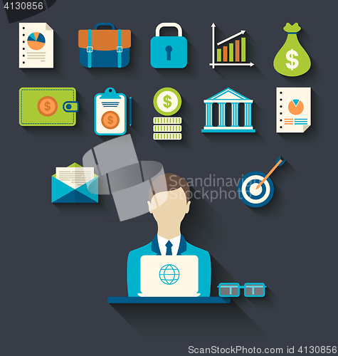 Image of Infographic concepts of businessman with business and finance fl