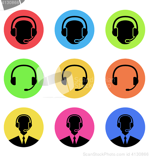 Image of Colorful icons of call center and operator in headset, headset