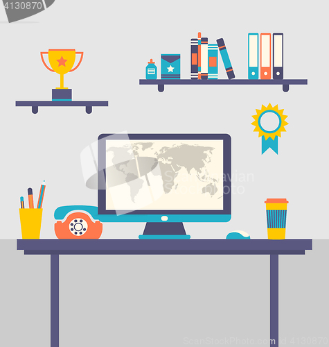 Image of Flat design of office workspace creative worker