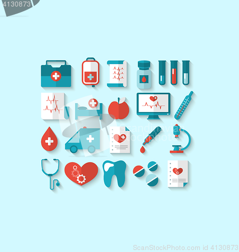 Image of Collection modern flat icons of medical elements and objects