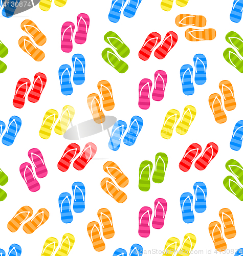 Image of Summer Seamless Pattern with Set of Pair of Flip-flops 