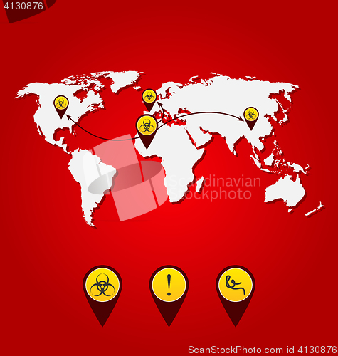 Image of Virus Ebola outbreak, world map of spreading with bio hazard sig