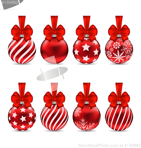 Image of Set Christmas Red Glassy Balls with Bow