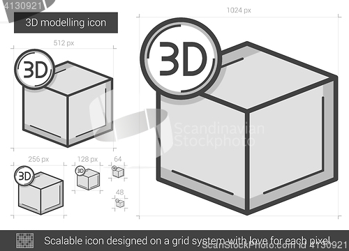 Image of Three D modelling line icon.