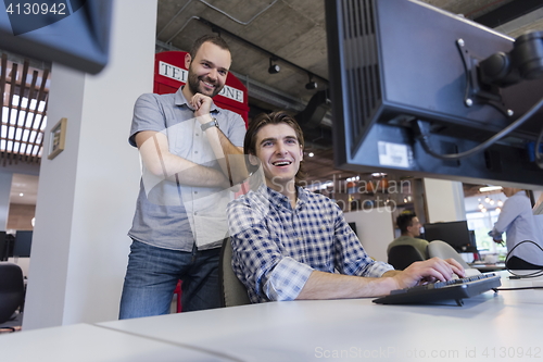 Image of startup business people group working as team to find solution