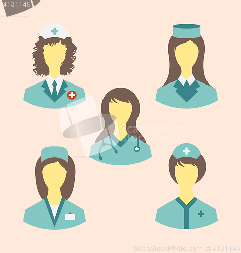 Image of Icons set of medical nurses in modern flat design style