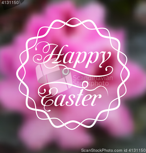 Image of Happy Easter calligraphic headline, blurred background