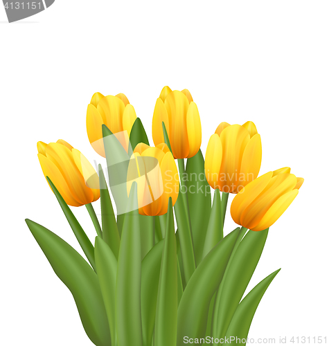 Image of Beautiful Bouquet with Yellow Tulips Flowers 