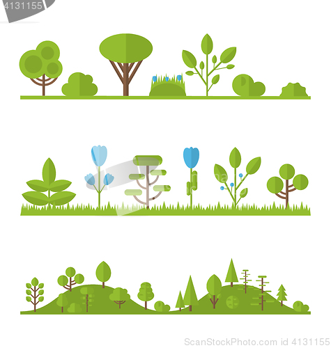 Image of Collection set flat icons tree, pine, oak, spruce, fir, garden b