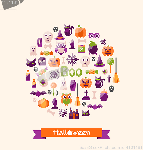 Image of Halloween Colorful Flat Icons. Party Background