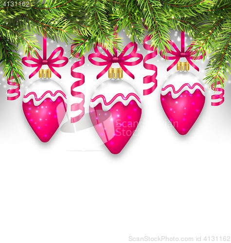 Image of Fir Branches and Christmas Pink Balls