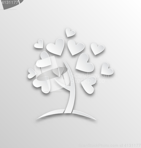 Image of Tree with hearts for Valentines Day, paper cut style