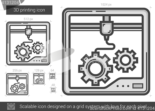 Image of Three D printing line icon.