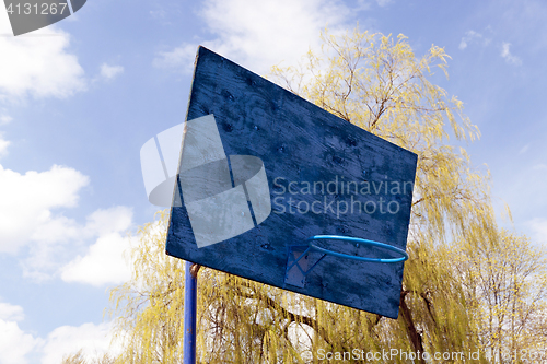 Image of blue basketball backboard