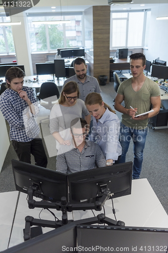 Image of startup business people group working as team to find solution