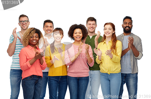 Image of international group of happy smiling people