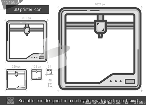 Image of Three D printer line icon.