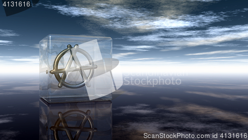 Image of metal anarchy symbol in glass cube - 3d rendering