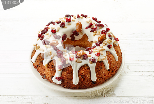 Image of Fruit cake on white plate