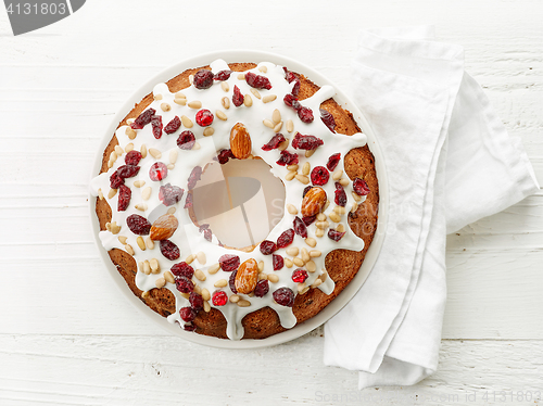 Image of Fruit cake on white plate