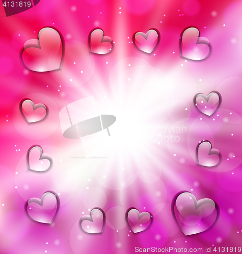 Image of Llighten background with glassy hearts for Valentine Day, copy, 